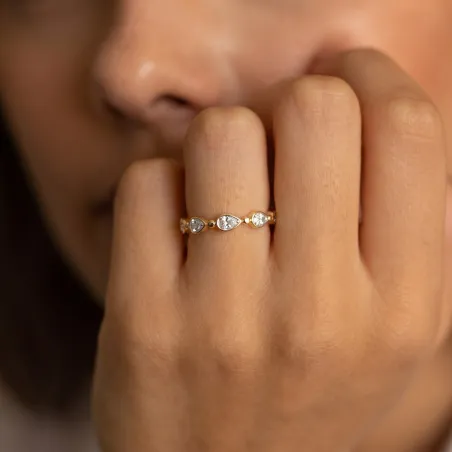 Bague Jonc Perlé Semé de Poires en Or 18K ou Platine