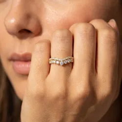 Bague Contour Chevron Pavé en Or 18K ou Platine | Celinni