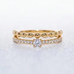Bague Double Jonc Perl&eacute; Diamant en Or 18K ou Platine