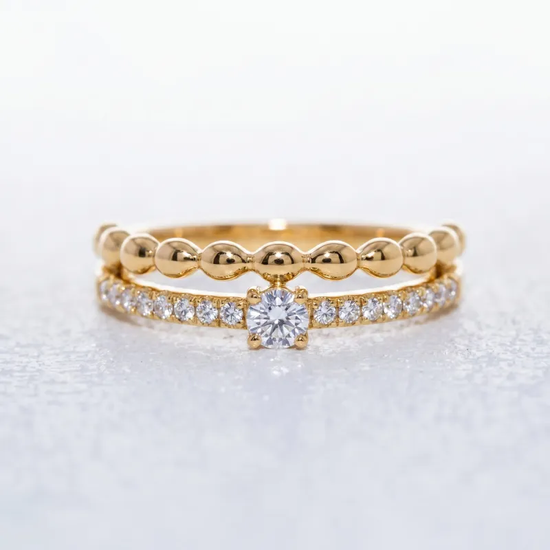 Bague Double Jonc Perlé Diamant en Or 18K ou Platine