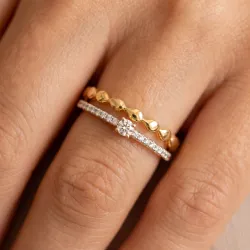 Bague Double Jonc Perlé Diamant en Or 18K ou Platine