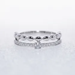 Bague Double Jonc Perlé Diamant en Or 18K ou Platine