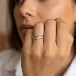 Bague Double Jonc Perlé Diamant en Or 18K ou Platine