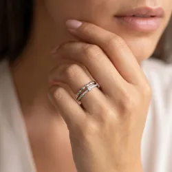 Bague Double Jonc Perlé Diamant en Or 18K ou Platine