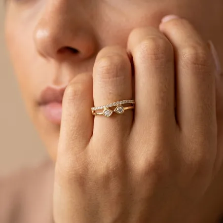 Bague Toi & Moi Gouttes Pavées en Or 18K ou Platine