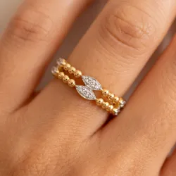 Bague Double Anneau Perlé Navettes en Or 18K ou Platine