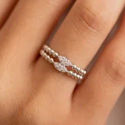 Bague Double Anneau Perlé Navettes en Or 18K ou Platine