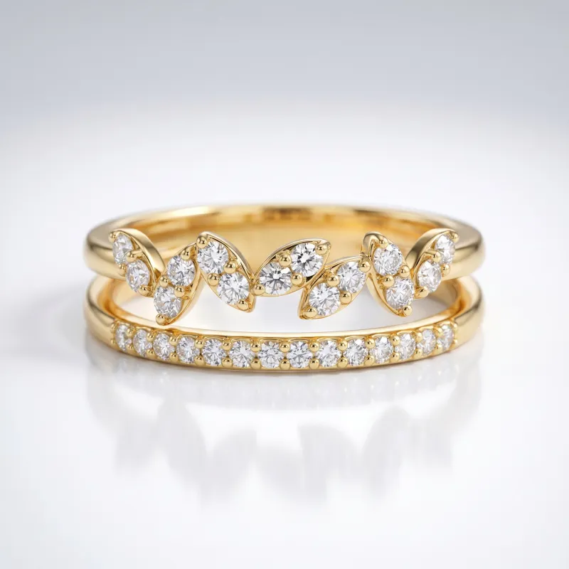 Bague Branche Feuillages Pavé Jonc en Or 18K ou Platine