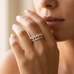 Bague Branche Feuillages Pavé Jonc en Or 18K ou Platine