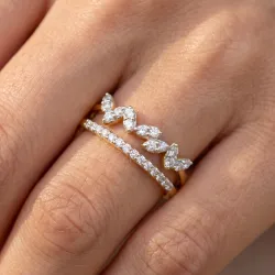 Bague Branche Feuillages Pavé Jonc en Or 18K ou Platine