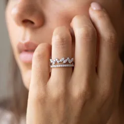 Bague Branche Feuillages Pavé Jonc en Or 18K ou Platine