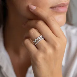 Bague Branche Feuillages Pavé Jonc en Or 18K ou Platine