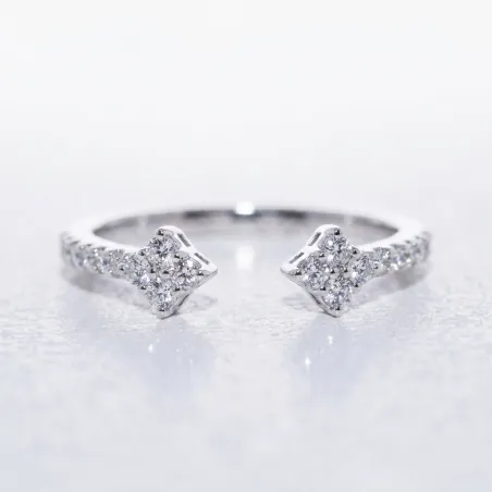 Open Pavé Diamond Ring with Diamond Motifs in 18K Gold or Platinum