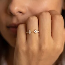 Bague Jonc Ouvert Fleurs Pavées en Or 18K ou Platine