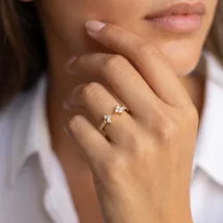 Bague Jonc Ouvert Fleurs Pavées en Or 18K ou Platine