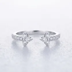 Bague Jonc Ouvert Fleurs Pav&eacute;es en Or 18K ou Platine