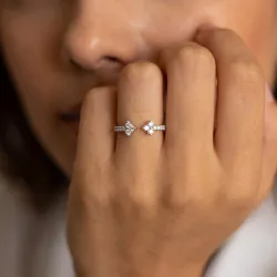 Bague Jonc Ouvert Fleurs Pav&eacute;es en Or 18K ou Platine