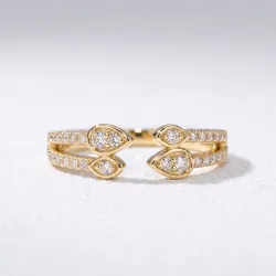 Bague Jonc Ouvert Pétales Sertis en Or 18K ou Platine