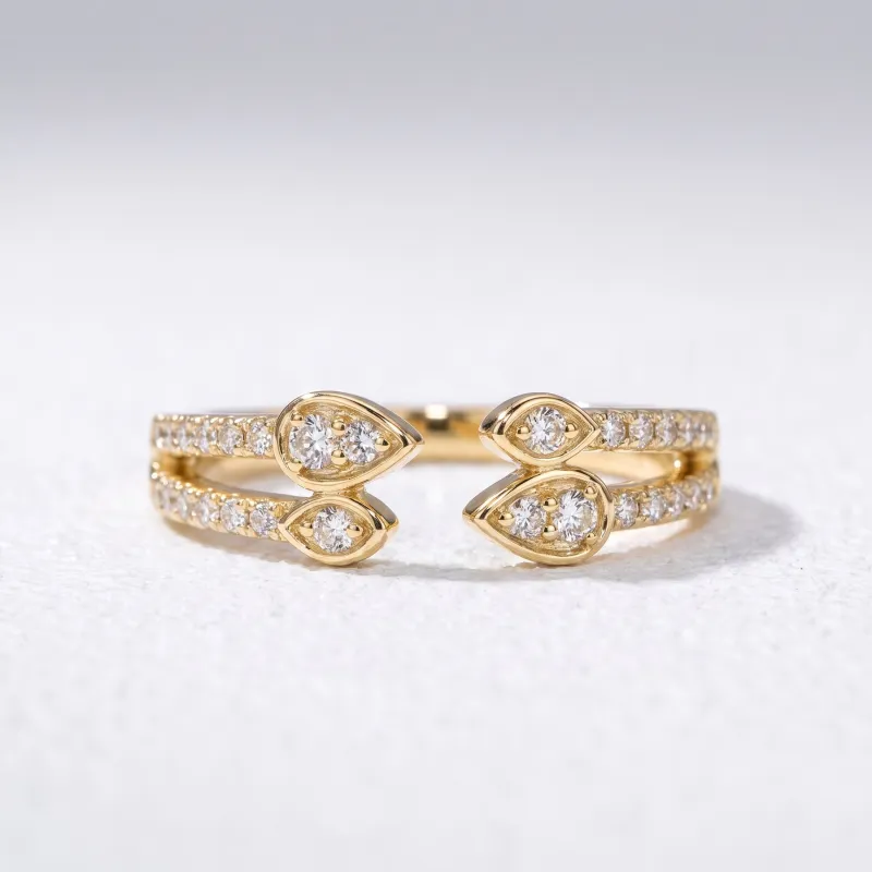 Bague Jonc Ouvert Pétales Sertis en Or 18K ou Platine