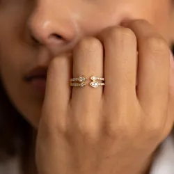 Bague Jonc Ouvert Pétales Sertis en Or 18K ou Platine