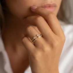 Bague Jonc Ouvert Pétales Sertis en Or 18K ou Platine