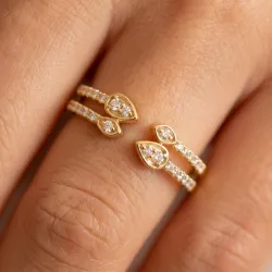 Bague Jonc Ouvert Pétales Sertis en Or 18K ou Platine