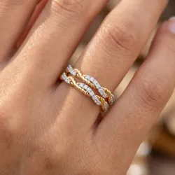 Bague Croisée Torsadée Pavée en Or 18K ou Platine | Celinni