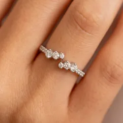 Bague Jonc Ouvert Cascade de Diamants en Or 18K ou Platine