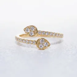 Bague Toi & Moi Croisée Gouttes Pavées en Or 18K ou Platine