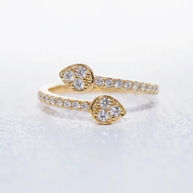 Bague Toi & Moi Croisée Gouttes Pavées en Or 18K ou Platine