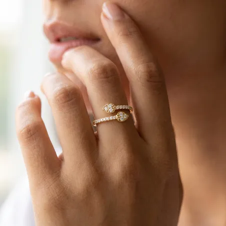 Bague Toi & Moi Croisée Gouttes Pavées en Or 18K ou Platine
