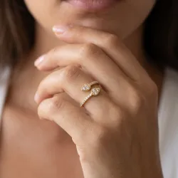 Bague Toi & Moi Croisée Gouttes Pavées en Or 18K ou Platine