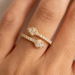 Bague Toi & Moi Croisée Gouttes Pavées en Or 18K ou Platine