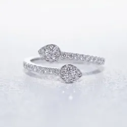 Bague Toi & Moi Croisée Gouttes Pavées en Or 18K ou Platine