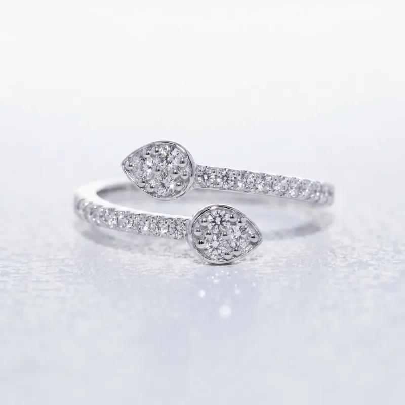 Bague Toi & Moi Croisée Gouttes Pavées en Or 18K ou Platine