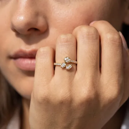 Bague Trio Pétales Diamants en Or 18K ou Platine