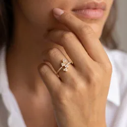 Bague Trèfle Cœurs Pavés en Or 18K ou Platine | Celinni