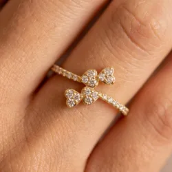 Bague Trèfle Cœurs Pavés en Or 18K ou Platine | Celinni