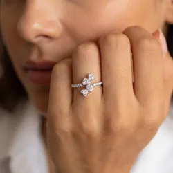 Bague Trèfle Cœurs Pavés en Or 18K ou Platine | Celinni