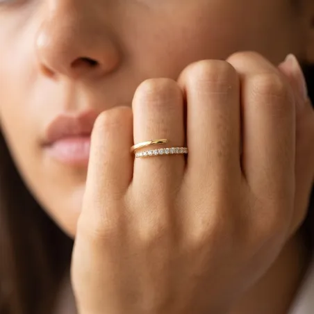 Bague Jonc Ouvert Pavé en Or 18K ou Platine