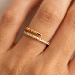 Bague Jonc Ouvert Pavé en Or 18K ou Platine | Celinni
