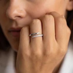 Bague Jonc Ouvert Pavé en Or 18K ou Platine | Celinni