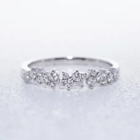 Cluster Diamond Half Band Ring in 18K Gold or Platinum