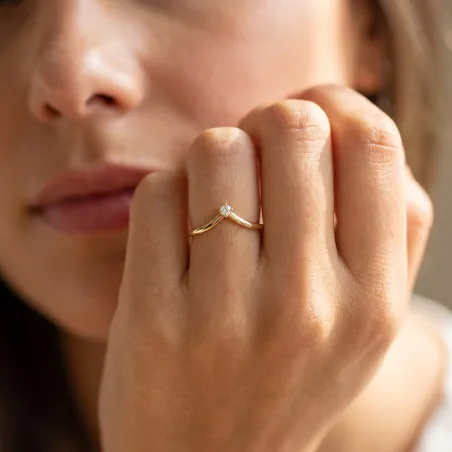 Bague Couronne Diamant Solitaire en Or 18K ou Platine