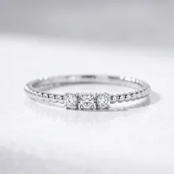 Bague Jonc Perlé Trio Diamants en Or 18K ou Platine