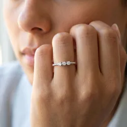 Bague Jonc Perlé Trio Diamants en Or 18K ou Platine