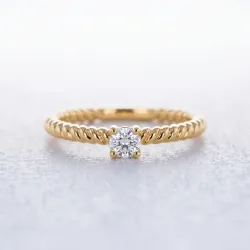 Bague Solitaire Jonc Torsadé en Or 18K ou Platine | Celinni