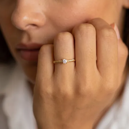 Bague Solitaire Jonc Torsadé en Or 18K ou Platine