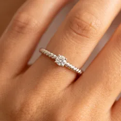 Bague Solitaire Jonc Torsadé en Or 18K ou Platine | Celinni