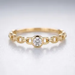 Anillo Solitario con Aro de Malla en Oro de 18K o Platino